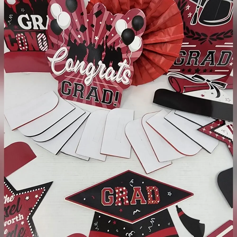 Graduation 12 pc Table‎ Toppers Guys Girls Red Black Grad Party Decoration New